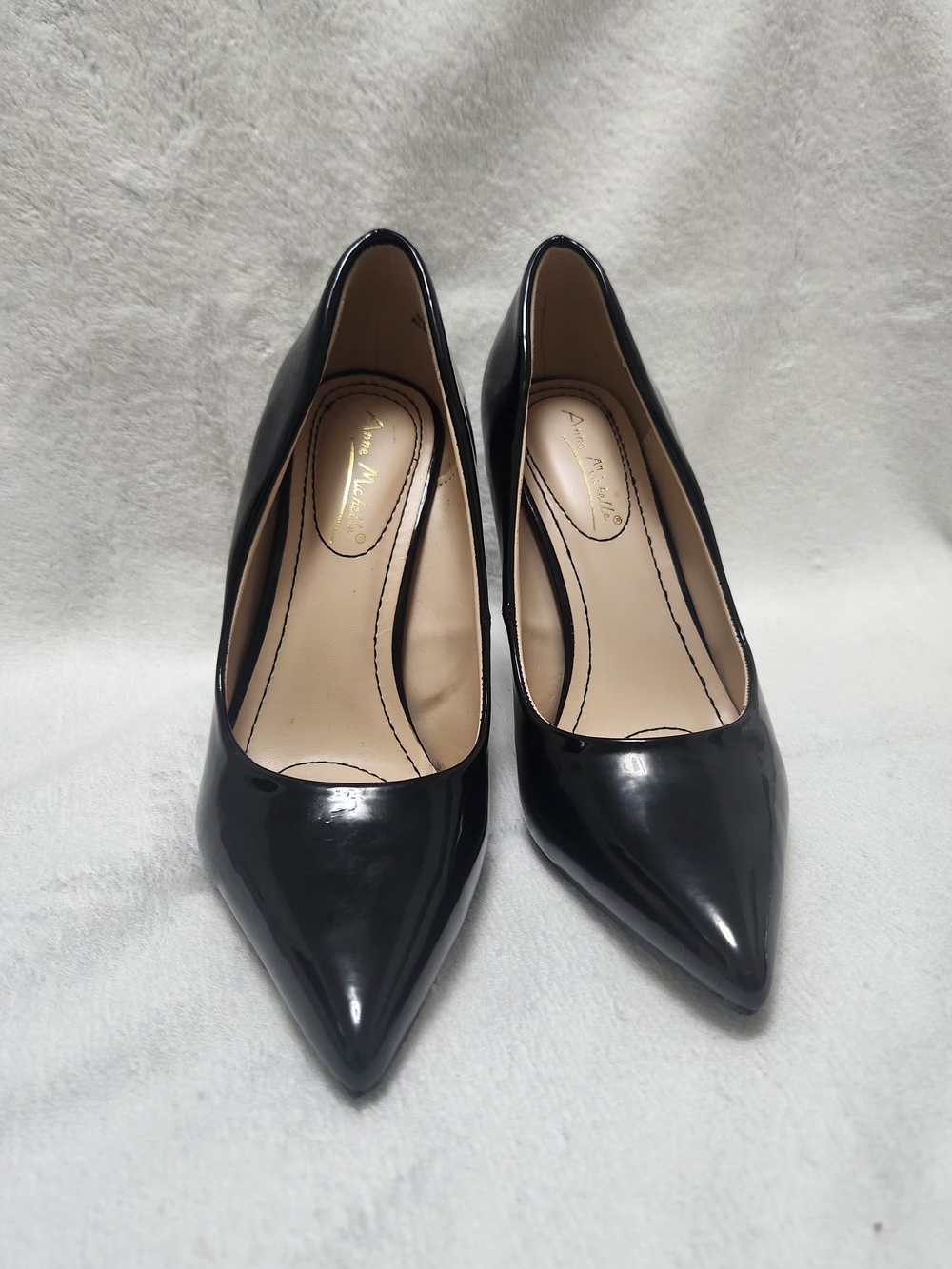 Anne Michelle Black Patent Pointed Pumps